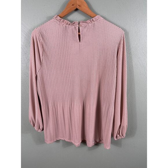 Adrianna Papell Women Large Pink Polka Dot Ruffle Hem Long Sleeve Top Blouse - Picture 2 of 11